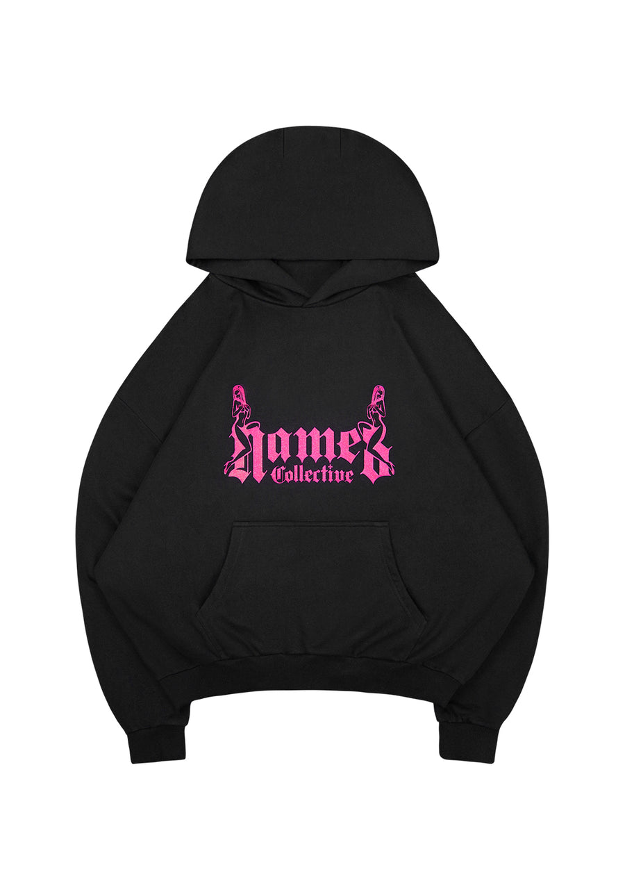 ACCEPTING TIPS GLITTER LOGO PULLOVER HOODIE BLACK