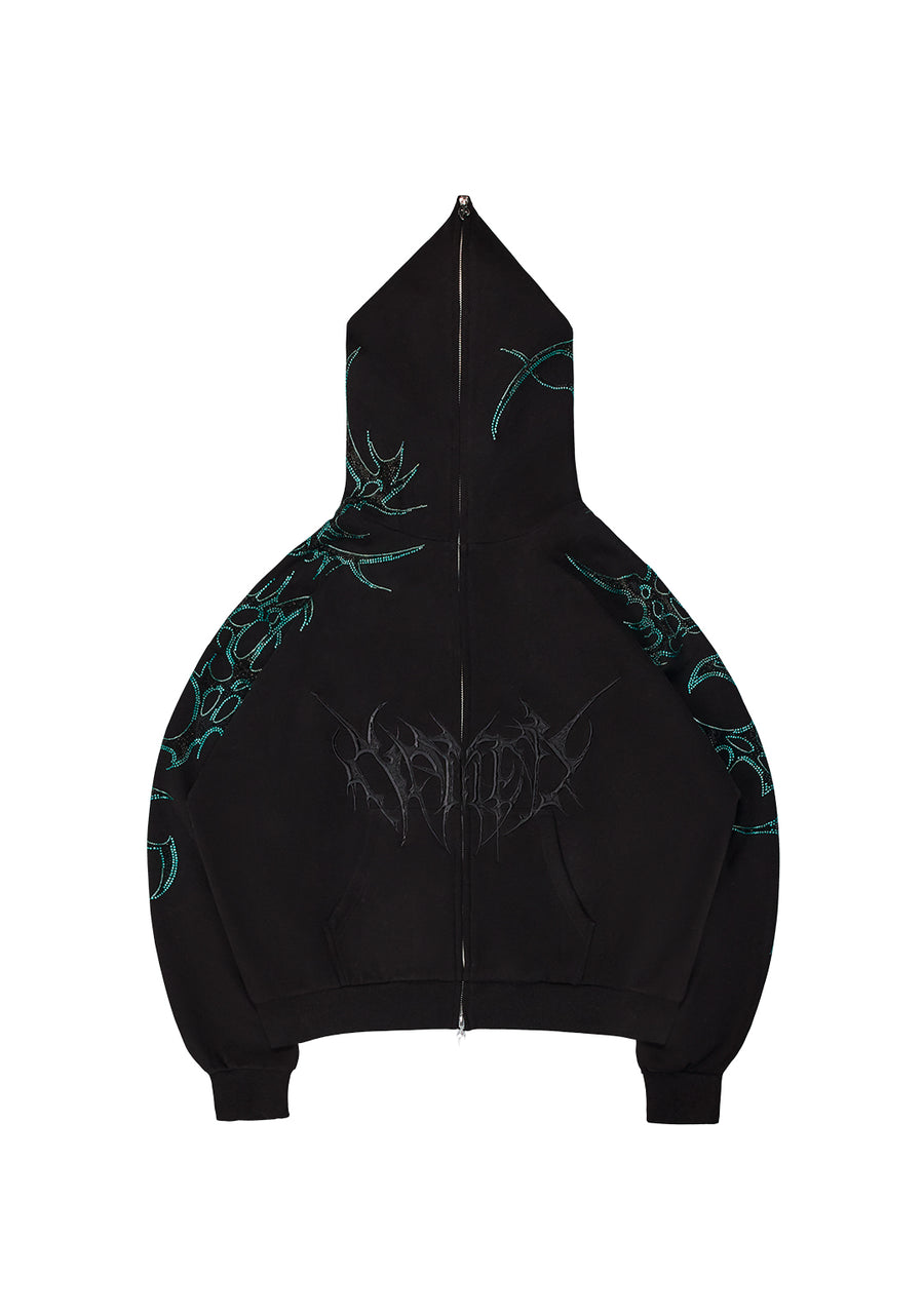 CRASH RHINESTONE ZIP HOODIE BLACK AND BLUE