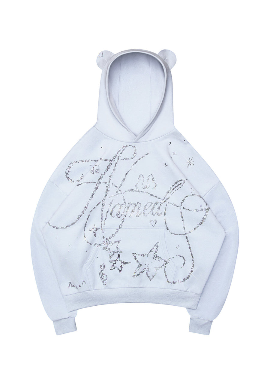 DREAMER RHINESTONE TEDDY PULLOVER HOODIE BABY BLUE
