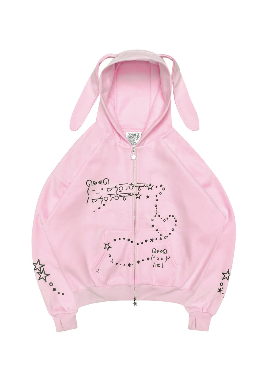 MALFUNCTION BUNNY ZIP HOODIE BABY PINK (DETACHABLE EARS)
