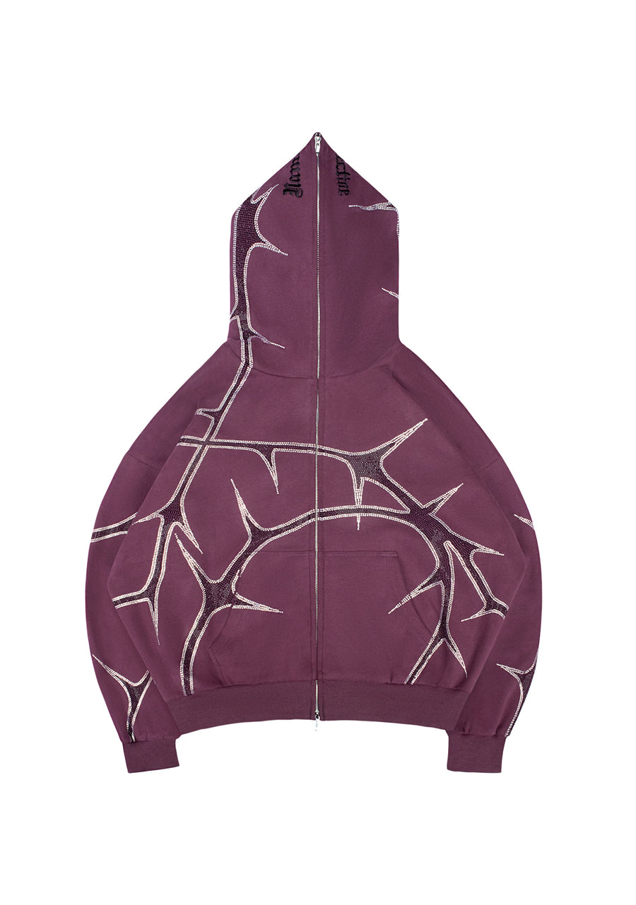 THORN RHINESTONE ZIP HOODIE DEEP PURPLE